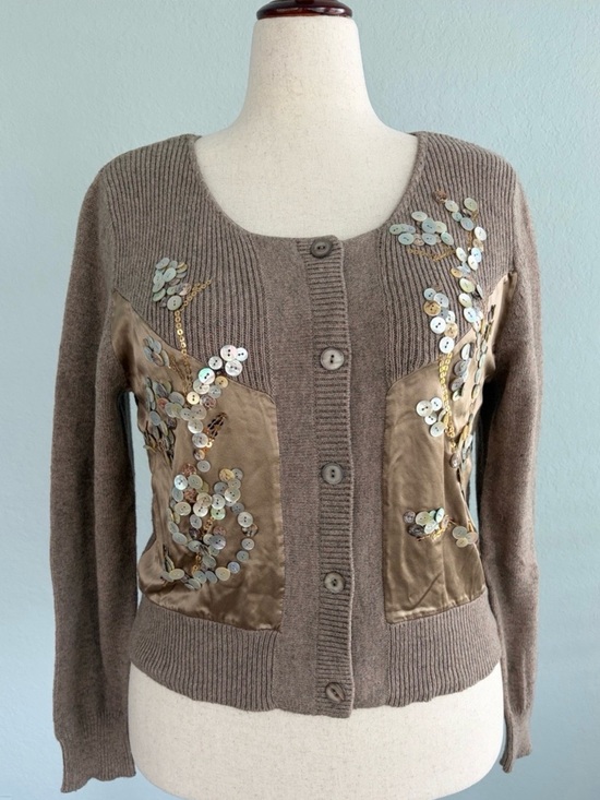 Sundance Sweaters - Sundance Embellished Taupe Cardigan Sweater